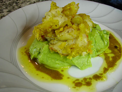 Tortilla Crusted Prawns, Guacamole, Chipotle Butter